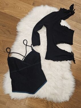 Vintage Black Women's Asymmetric Crop Top with Strappy Detail
